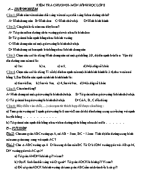 Kiểm tra chương I - Môn học Hình học khối 8